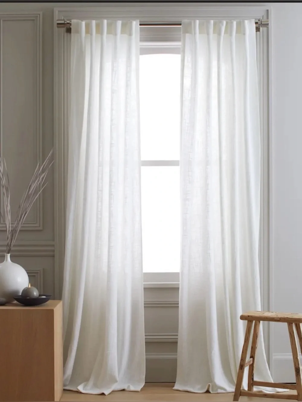 Quince Cotton Sheer Curtain Set White 48x108 Set of 2 Panels